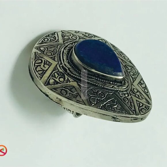 Silver Boho Adjustable Ring with Blue Gemstone, Handmade Silver Blue Stone Ring - Picture 7 of 9